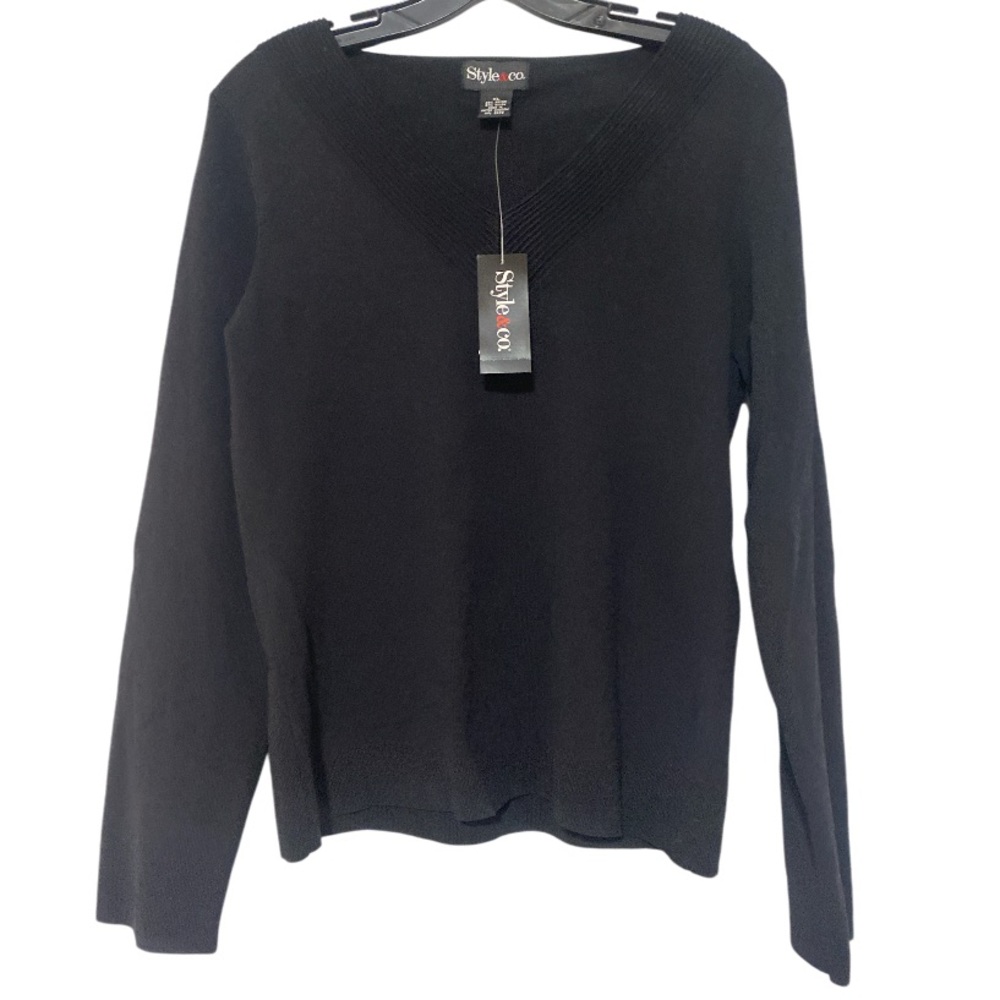Style & Co Black V-Neck Sweater Rayon Nylon Soft - Size XL
